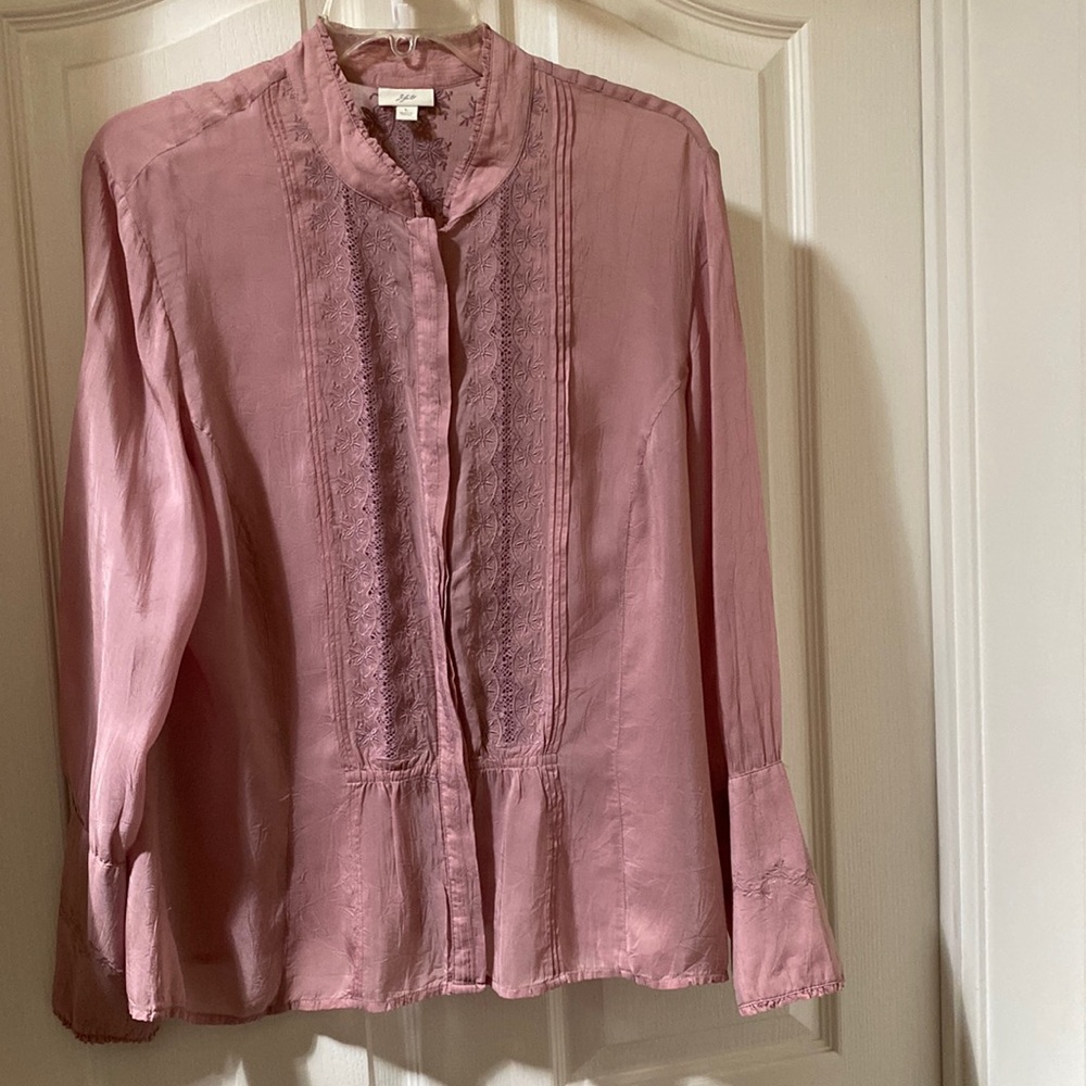 Embroidered pin-tucked & ruffled. can be worn w/matching camisole.